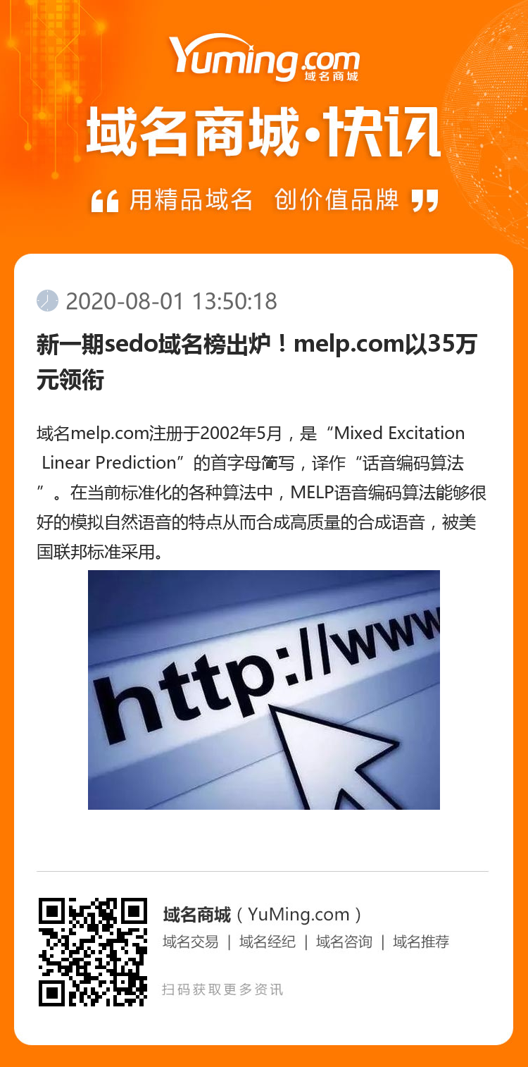 新一期sedo域名榜出爐！melp.com以35萬元領(lǐng)銜