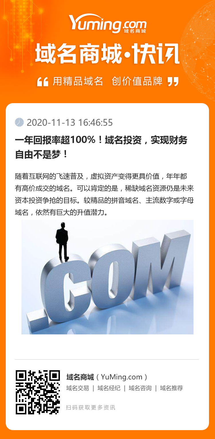 一年回報率超100%！域名投資，實現財務自由不是夢！