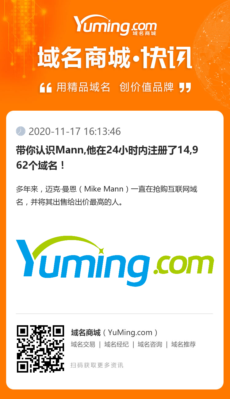 帶你認識Mann,他在24小時內注冊了14,962個域名！