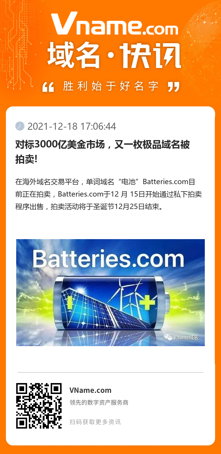 對標3000億美金市場，又一枚極品域名被拍賣!