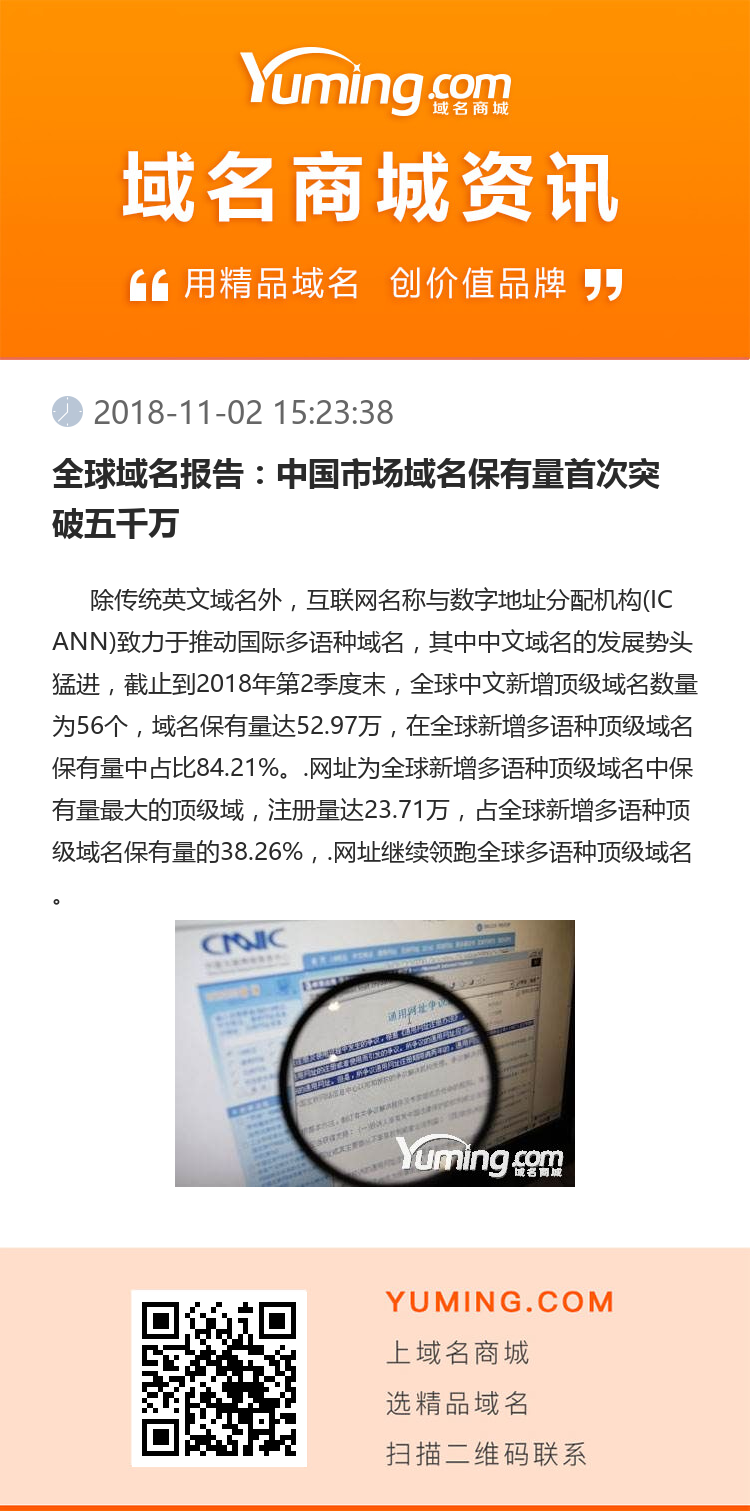 全球域名報(bào)告：中國(guó)市場(chǎng)域名保有量首次突破五千萬(wàn)