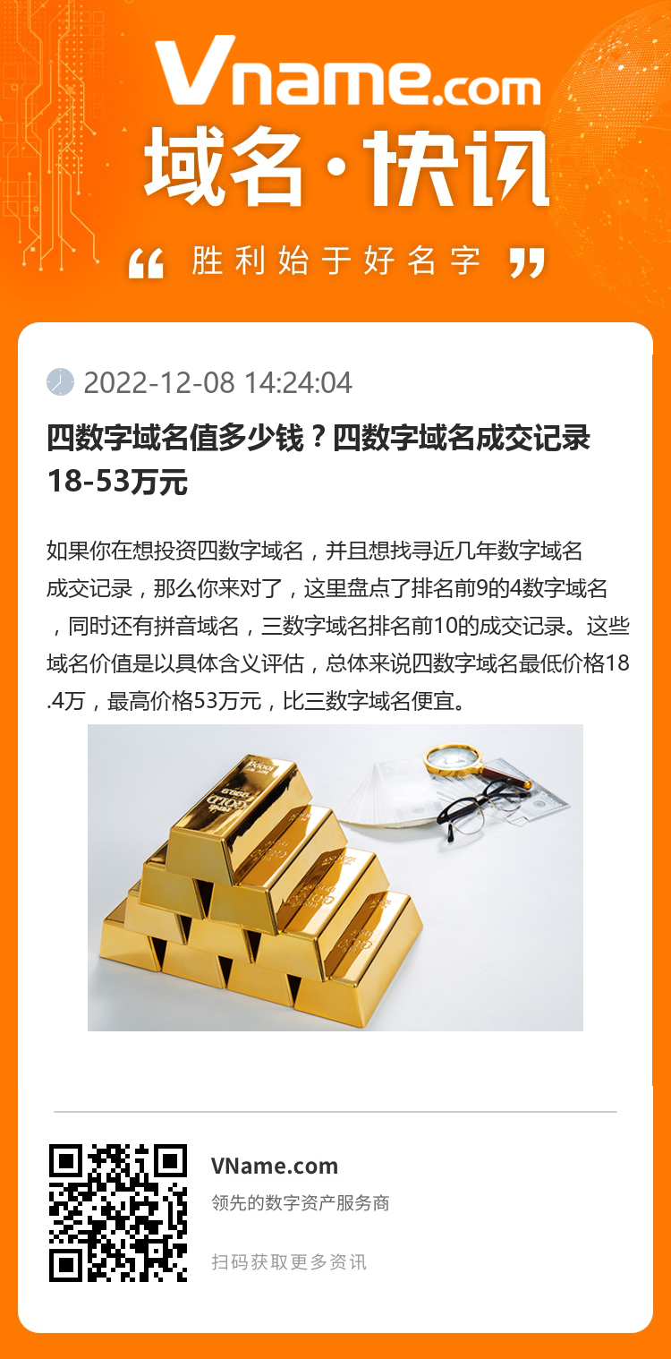 四數字域名值多少錢？四數字域名成交記錄18-53萬元