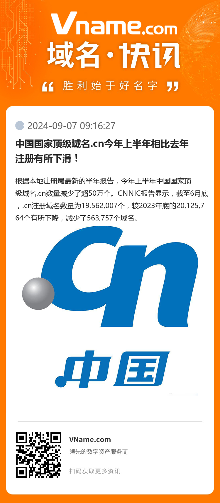 中國國家頂級域名.cn今年上半年相比去年注冊有所下滑！
