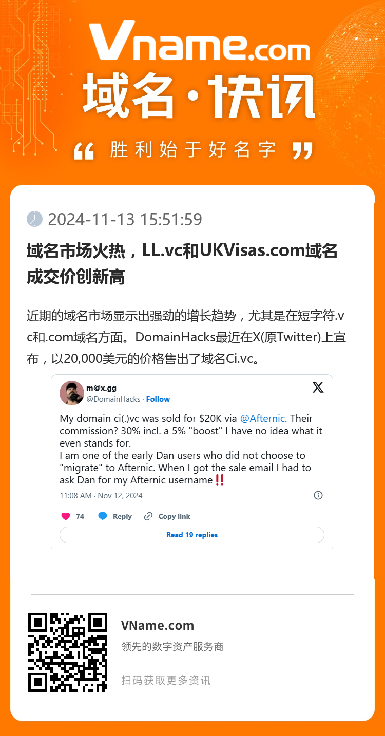 域名市場火熱，LL.vc和UKVisas.com域名成交價(jià)創(chuàng)新高