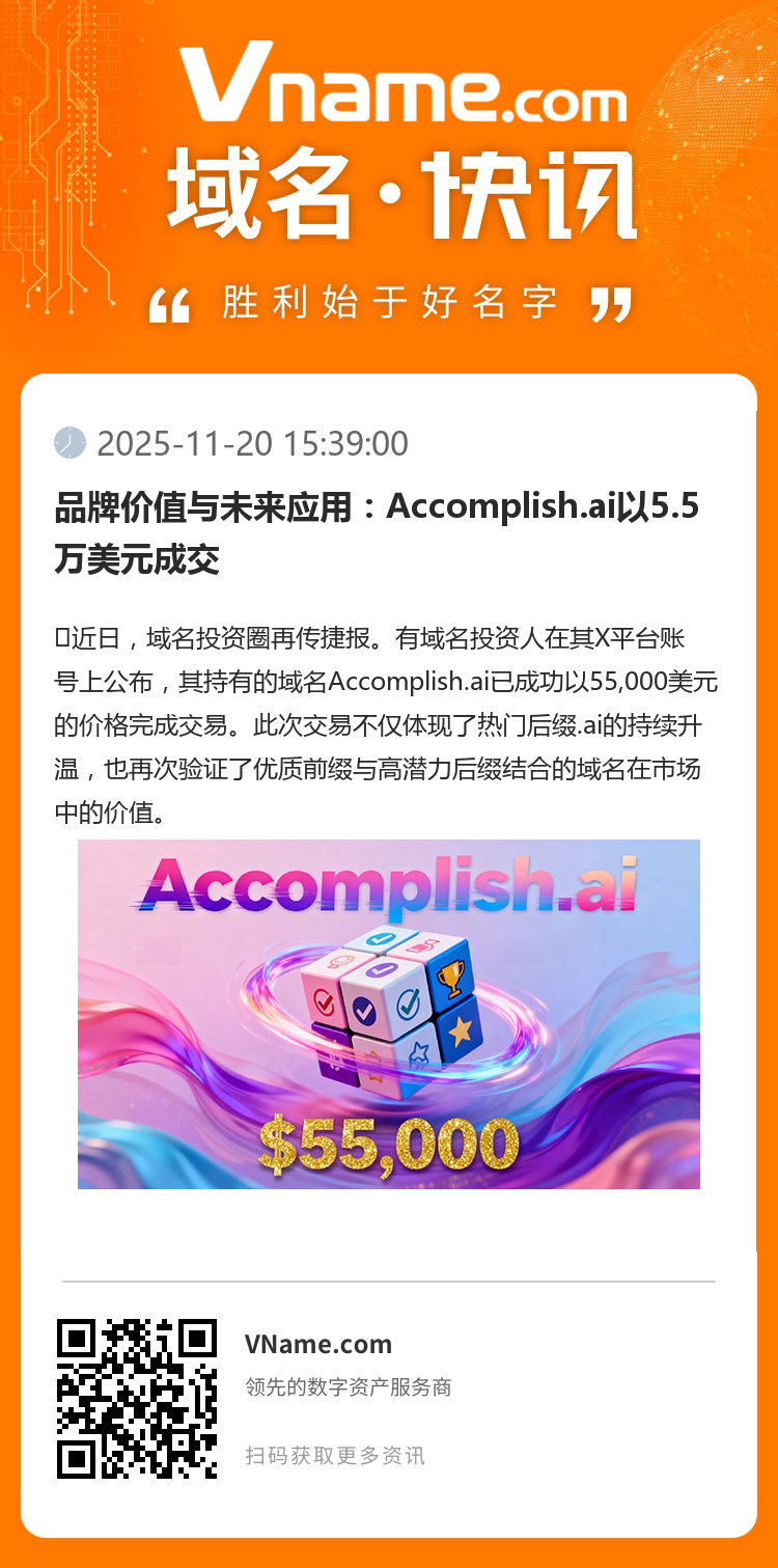 品牌價值與未來應用：Accomplish.ai以5.5萬美元成交