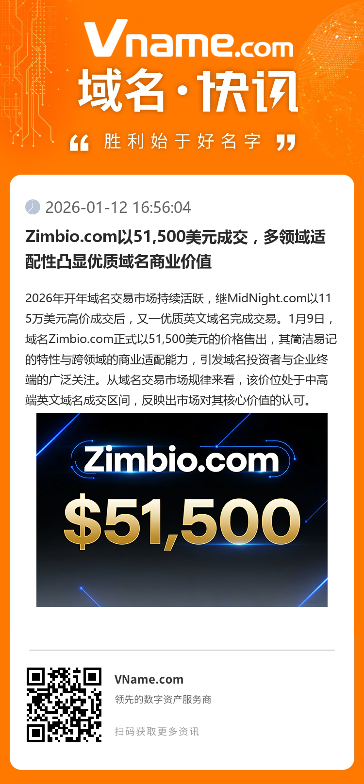 Zimbio.com以51,500美元成交，多領(lǐng)域適配性凸顯優(yōu)質(zhì)域名商業(yè)價(jià)值