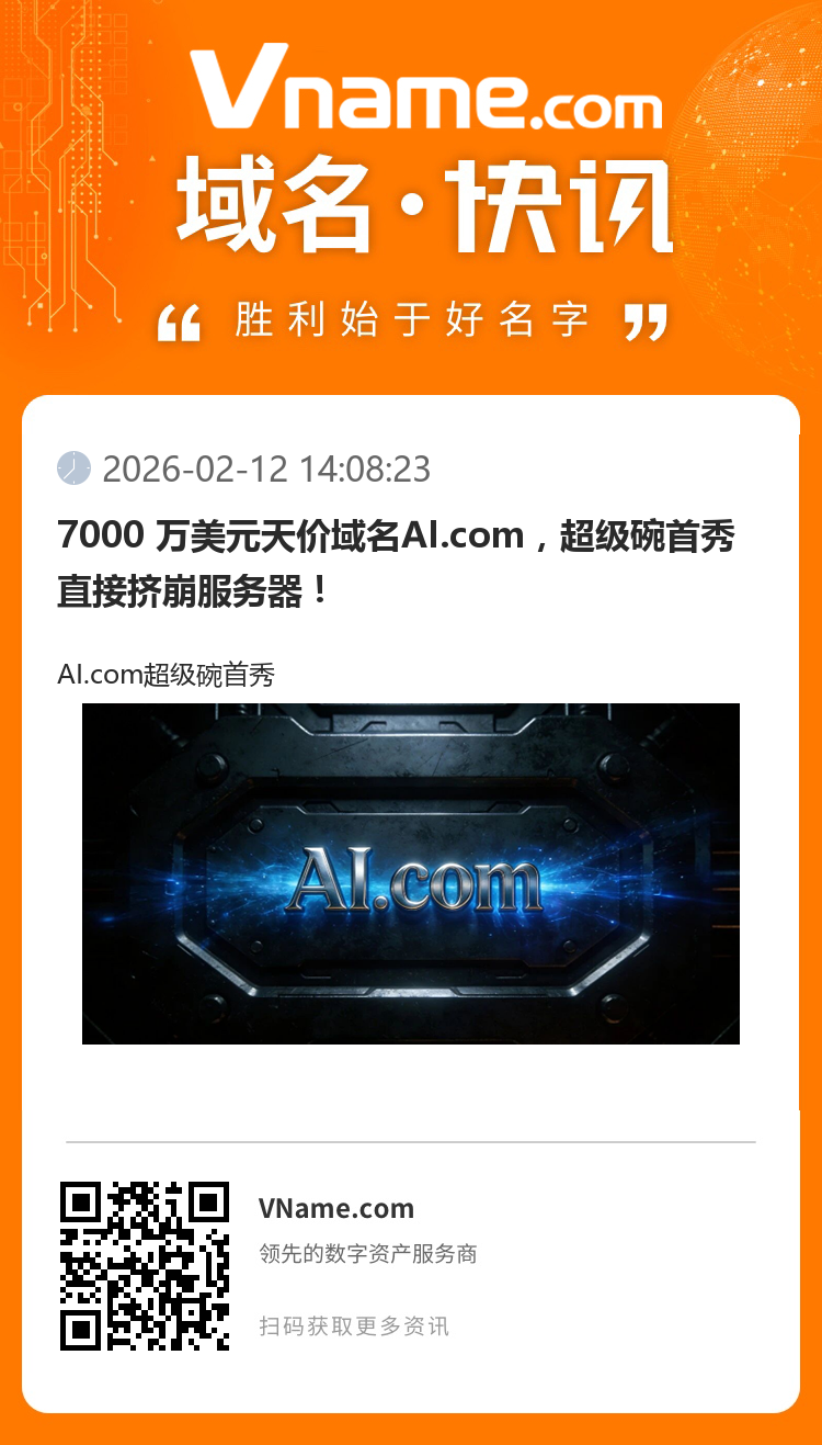 7000 萬美元天價域名AI.com，超級碗首秀直接擠崩服務(wù)器！