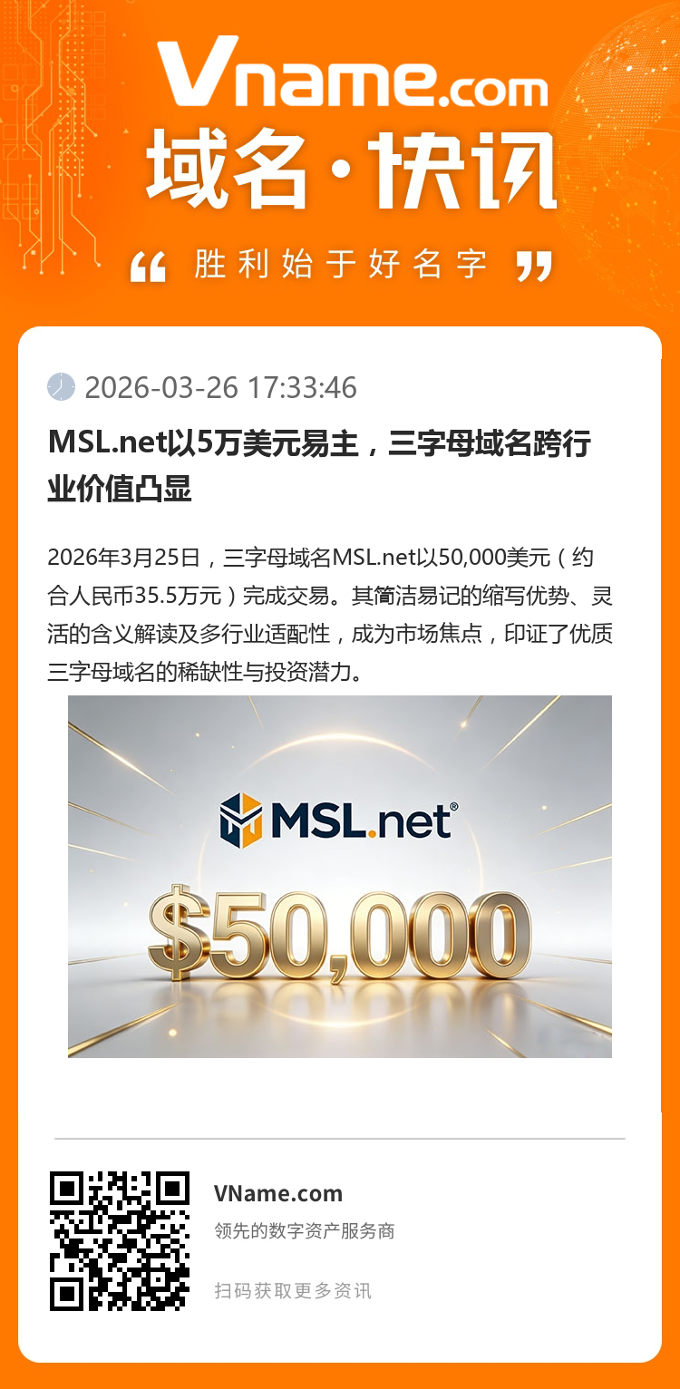 MSL.net以5萬美元易主，三字母域名跨行業價值凸顯