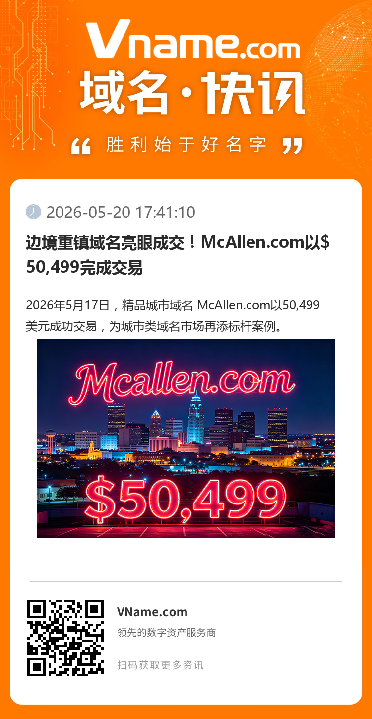邊境重鎮域名亮眼成交！McAllen.com以$50,499完成交易