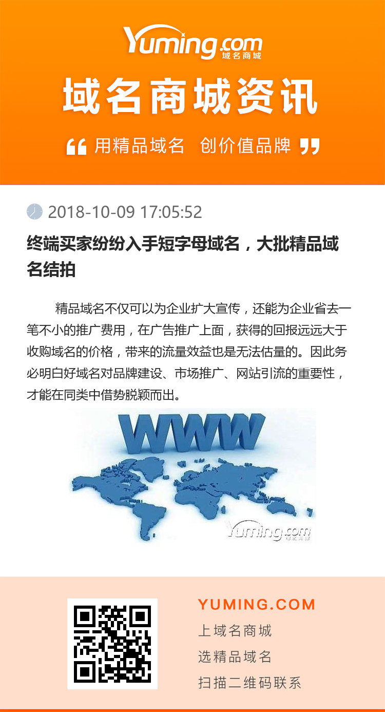 終端買家紛紛入手短字母域名，大批精品域名結(jié)拍